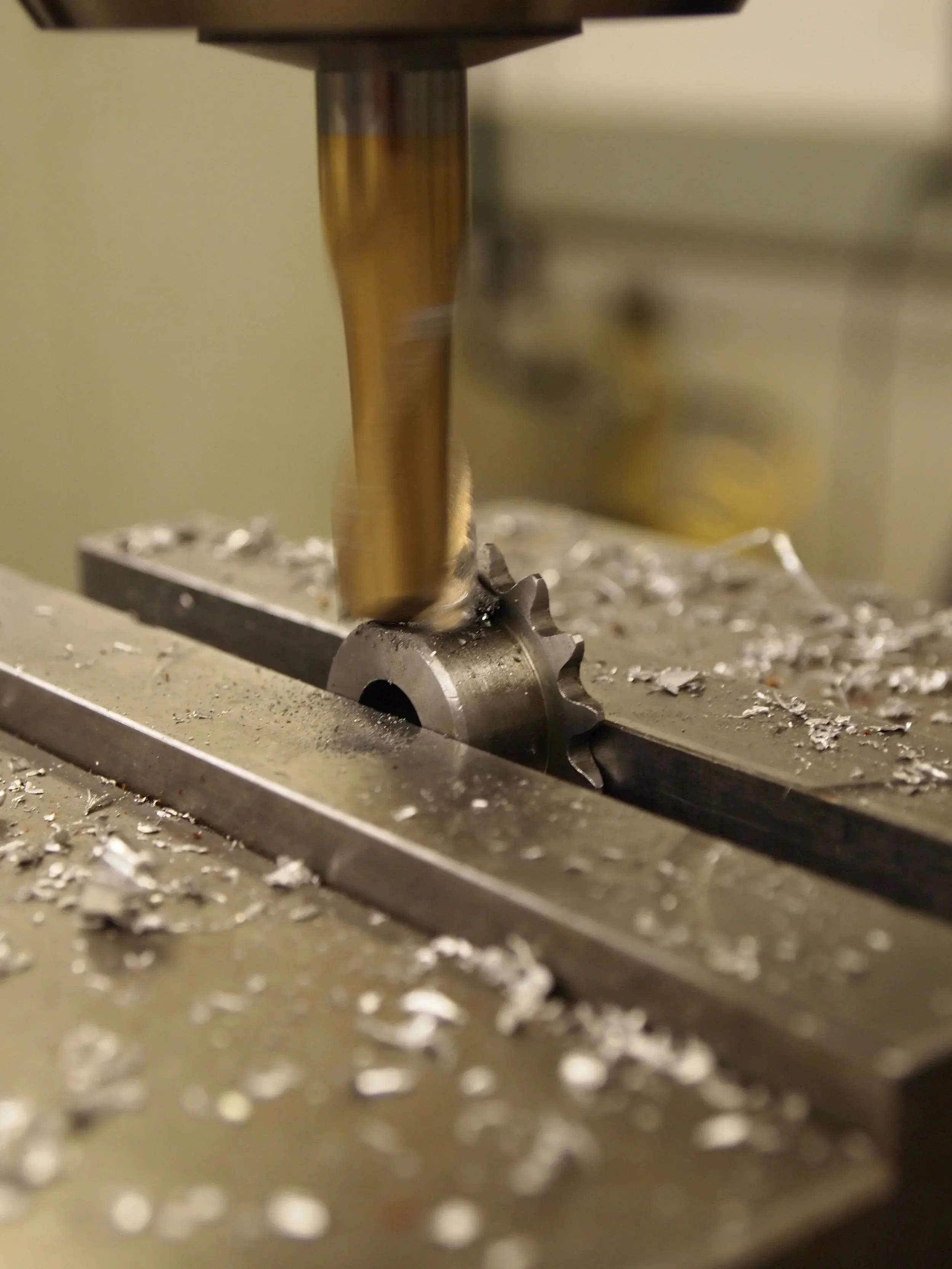 Milling a flat on the motor pulley. It was then drilled and tapped for a set screw.
